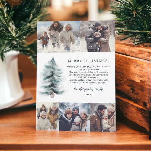 Rustic Blue Winter snowy Pines Christmas 5 photos Holiday Card