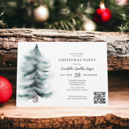 Rustic Blue Winter snowy Pines Corporate Christmas Invitation