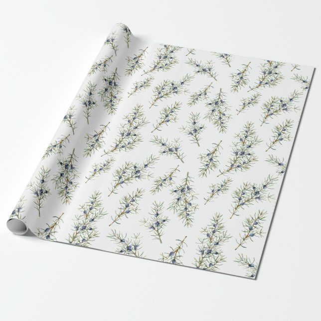 Rustic Blue Winterberry Branches Christmas Gift Wrapping Paper (Unrolled)