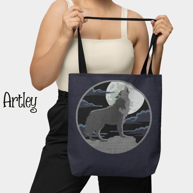 Rustic Blue Wolf Howling at the Moon Nature Scene  Tote Bag (Creator Uploaded)