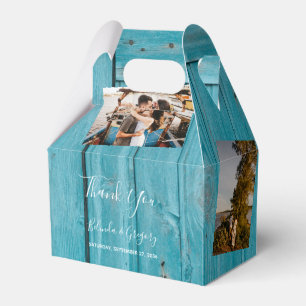 Rustic Blue Wood 4 Photos Wedding Favor Boxes