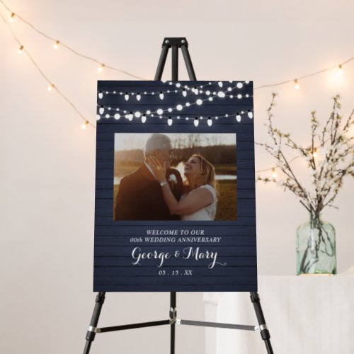 Rustic Blue Wood Anniversary Photo Welcome Sign