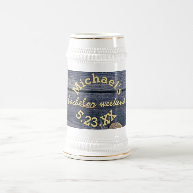 Rustic Blue Wood | Bachelor Weekend Monogram  Beer Stein (Center)