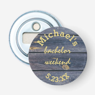 Rustic Blue Wood Bachelor Weekend Monogram Bottle Opener