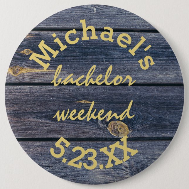 Rustic Blue Wood | Bachelor Weekend Monogram Button (Front)
