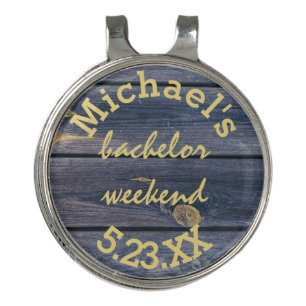 Rustic Blue Wood Bachelor Weekend Monogram Golf Hat Clip