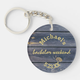 Rustic Blue Wood Bachelor Weekend Monogram Keychain