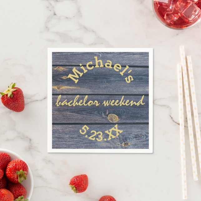 Rustic Blue Wood | Bachelor Weekend Monogram Napkins (Insitu)