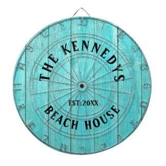 Rustic Blue Wood Beach house Family Name Dart Board