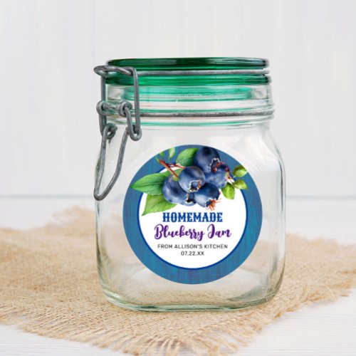 Rustic Blue Wood Blueberry Jam Jar Label