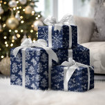 Rustic Blue Wood Christmas Frost Wrapping Paper Sheets<br><div class="desc">This set of country farmhouse wrapping paper sheets features 3 designs on rustic dark blue wood background: 1. White frost Christmas icons,  2. Snowflakes,  3. Merry Christmas handwriting script.</div>