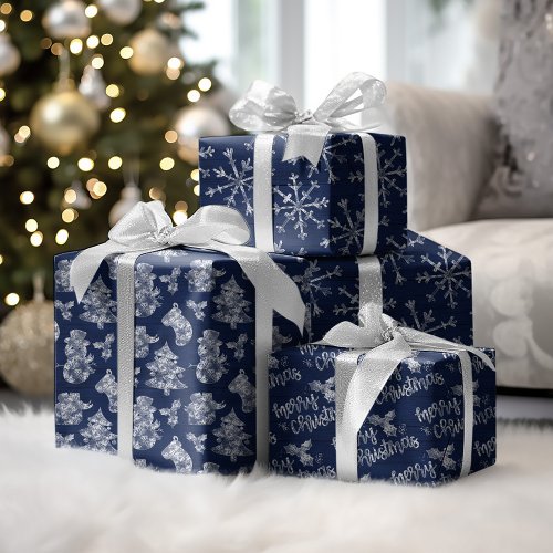 Rustic Blue Wood Christmas Frost Wrapping Paper Sheets