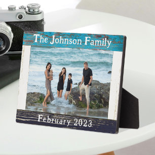 Rustic Blue Wood Family Name 5" x 7" Photo Frame