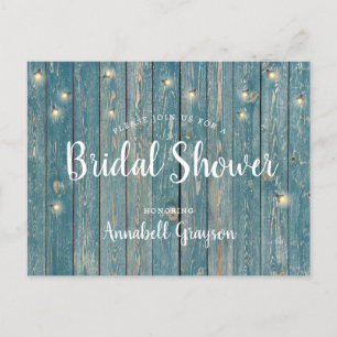 Rustic Blue Wood Fireflies Bridal Shower Invitation Postcard