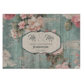 Rustic Blue Wood Floral Personalized Wedding Gift