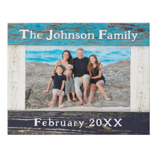 Rustic Blue Wood Frame Family Name  Faux Canvas Print