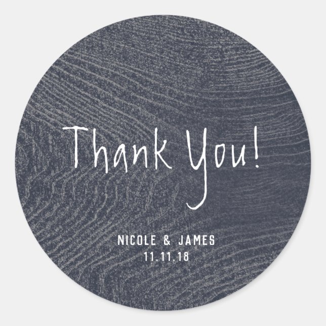 Rustic Blue Wood Grain Minimal Modern Barn Wedding Classic Round Sticker (Front)