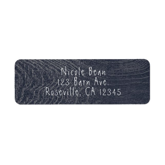 Rustic Blue Wood Grain Minimal Modern Barn Wedding Label (Front)