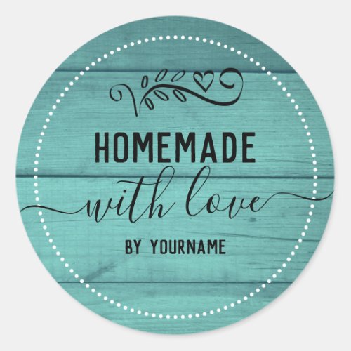 Rustic Blue Wood Homemade Love Business Classic Round Sticker