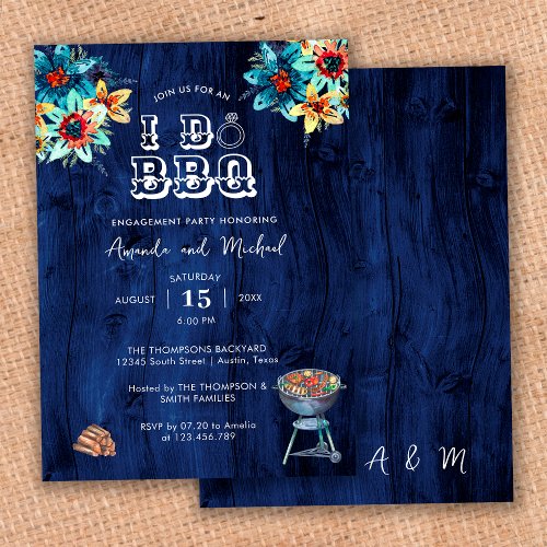 Rustic Blue Wood I Do BBQ Engagement Party Invitation