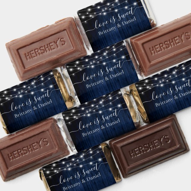 Rustic Blue Wood Lights Love Is Sweet Wedding Hershey's Miniatures (Assorted)