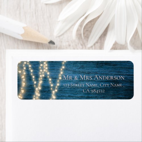 Rustic Blue Wood Lights Wedding Return Address  Label