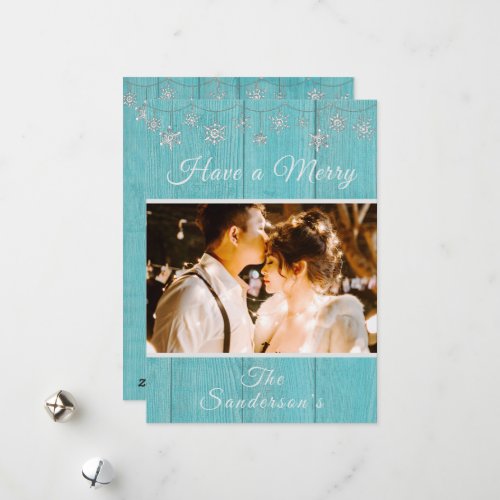 Rustic Blue Wood Merry Christmas  Holiday Card