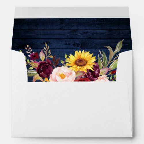 Rustic Blue Wood Mixed Floral Invitation Envelope