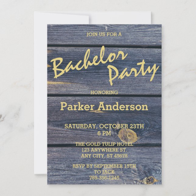 Rustic Blue Wood | Monogram Bachelor Weekend Invitation (Front)