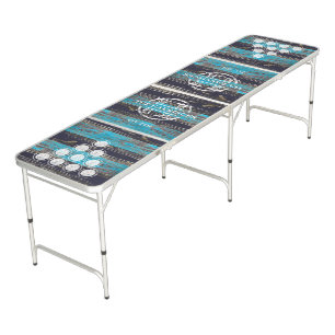 Rustic Blue Wood Monogram Beach House Beer Pong Table