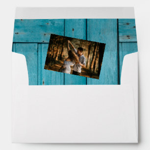 Rustic Blue Wood Photo 5x7 Wedding Invitation Envelope
