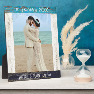 Rustic Blue Wood Photo Wedding Anniversary Plaque