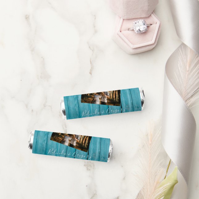 Rustic Blue Wood Photo Wedding  Breath Savers® Mints (Wedding)