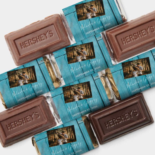 Rustic Blue Wood Photo Wedding Hershey's Miniatures (Assorted)