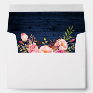 Rustic Blue Wood Pink Floral Invitation Envelope