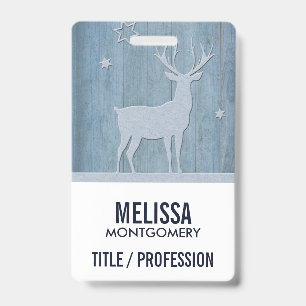 Rustic Blue Wood Reindeer Country Christmas Badge