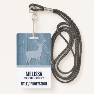 Rustic Blue Wood Reindeer Country Christmas Badge