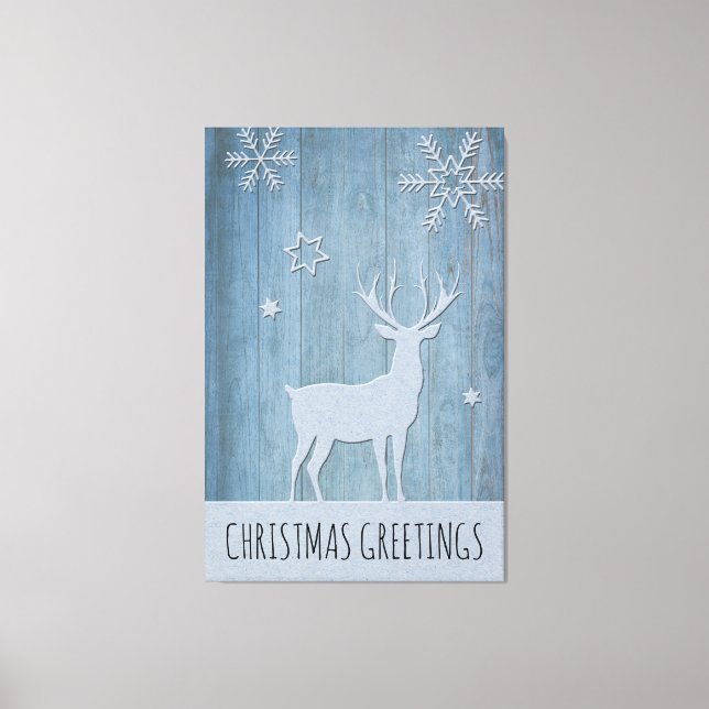 Rustic Blue Wood Reindeer Country Christmas Canvas Print (Front)