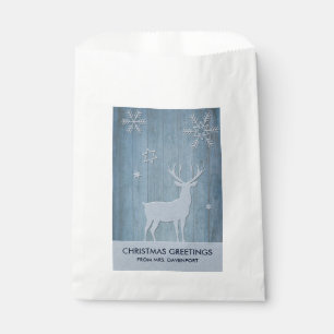 Rustic Blue Wood Reindeer Country Christmas Favor Bag