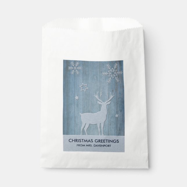 Rustic Blue Wood Reindeer Country Christmas Favor Bag (Front)