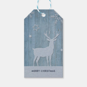 Rustic Blue Wood Reindeer Country Christmas Gift Tags