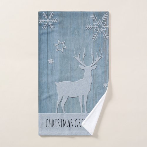 Rustic Blue Wood Reindeer Country Christmas Hand Towel