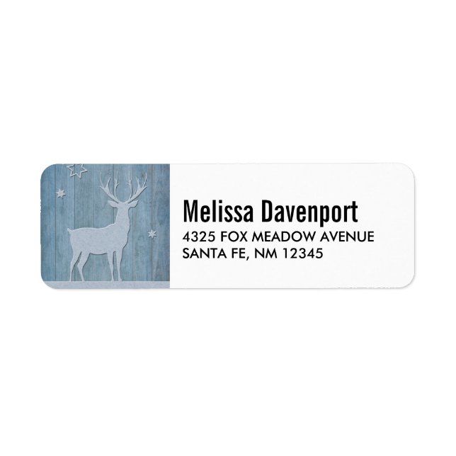 Rustic Blue Wood Reindeer Country Christmas Label (Front)