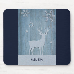 Rustic Blue Wood Reindeer Country Christmas Mouse Pad