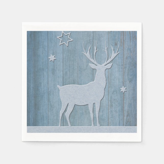 Rustic Blue Wood Reindeer Country Christmas Napkins (Front)