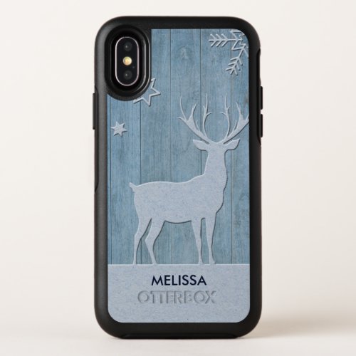 Rustic Blue Wood Reindeer Country Christmas OtterBox Symmetry iPhone X Case