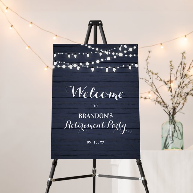 Rustic Blue Wood Retirement Party Welcome Sign (In Situ (Stand))