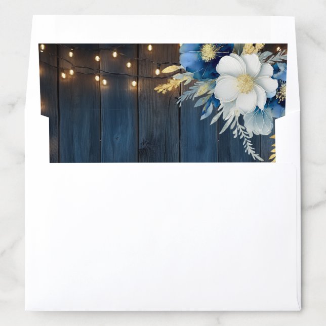 Rustic Blue Wood String Lights Floral Wedding  Envelope Liner (In Envelope)