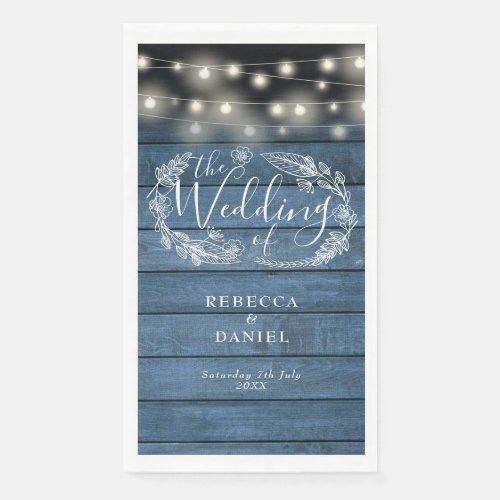 Rustic Blue Wood String Lights Floral Wedding Paper Guest Towels