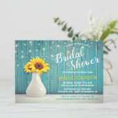 Rustic Blue Wood | Sunflower Bridal Shower Invitation (Standing Front)